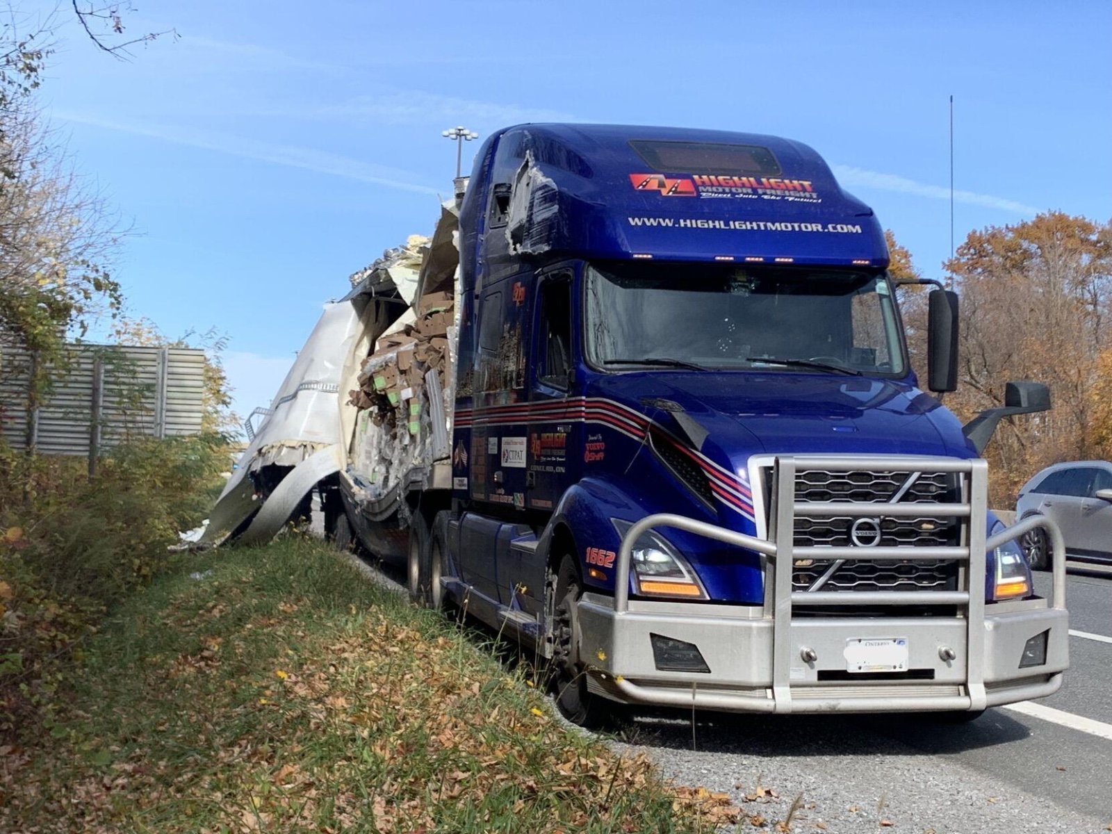 Tractor trailer accident scene